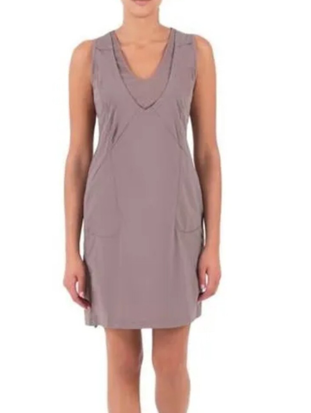 Sleeveless Taupe V-Neck Shift Dress